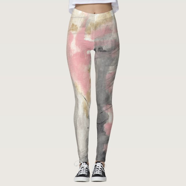 Abstract Pink Gold Painted Art Leggings (Front)