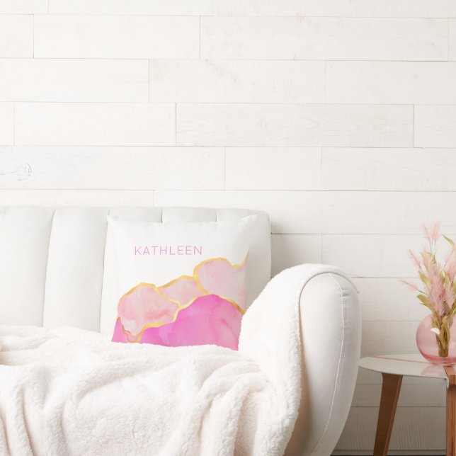Abstract Pink Gold White Custom NAME Modern Art Cushion (Couch)