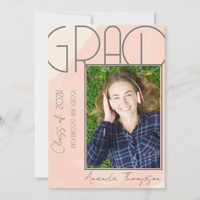 Abstract Pink Grad Photo Graduation Announcement (Front)