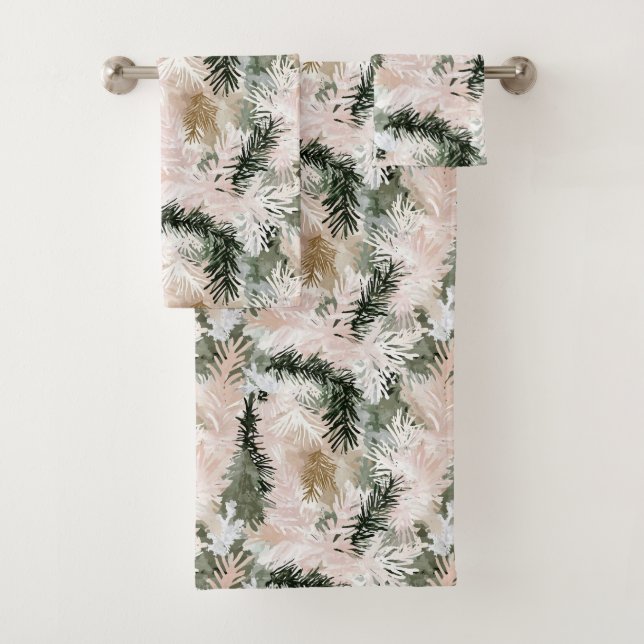 Abstract Pink Green Christmas trees Bath Towel Set (Insitu)
