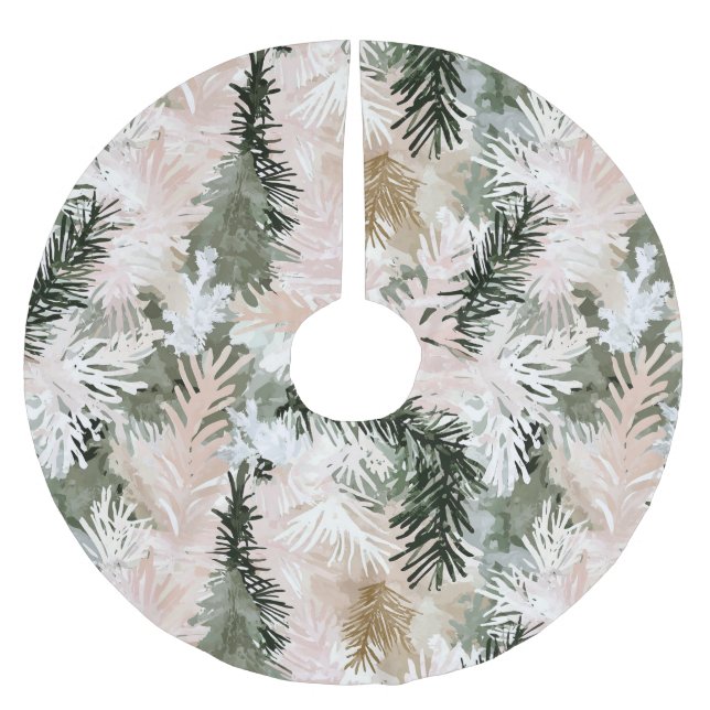 Abstract Pink Green Christmas trees Brushed Polyester Tree Skirt (Front)
