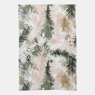 Abstract Pink Green Christmas trees Tea Towel