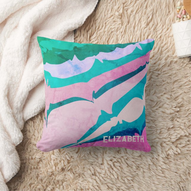 Abstract Pink Green Pastel Personalised Modern Cushion (Blanket)
