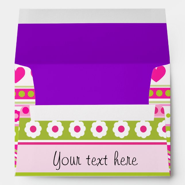 Abstract Pink green pattern + dots flowers hearts Envelope (Back (Bottom))