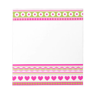 Abstract Pink green pattern + dots flowers hearts Notepad