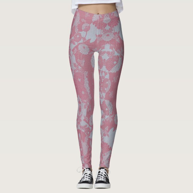 Abstract Pink & Grey Botanical Pattern   Leggings (Front)