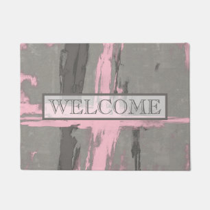 Abstract Pink Grey Welcome Doormat