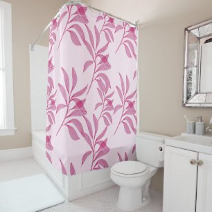Abstract Pink Leaf Pattern Shower Curtain
