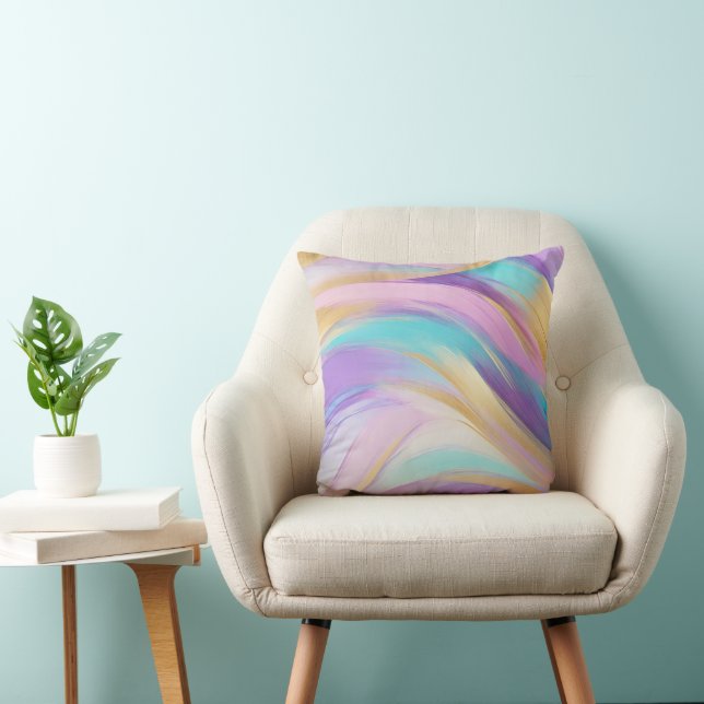 Abstract Pink Lilac Turquoise Gold Cushion (Chair)