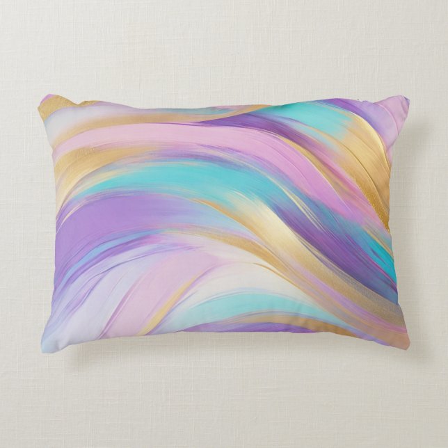 Abstract Pink Lilac Turquoise Gold Decorative Cushion (Front)