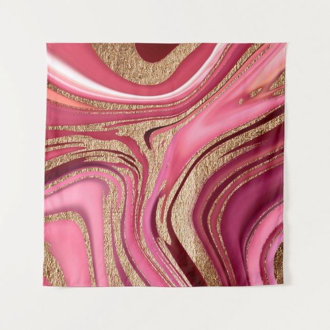 Abstract pink liquid marble with glitter gold tapestry (Front)