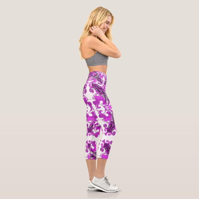 Abstract pink mandala, psychedelic butterfly swirl capri leggings (Right)