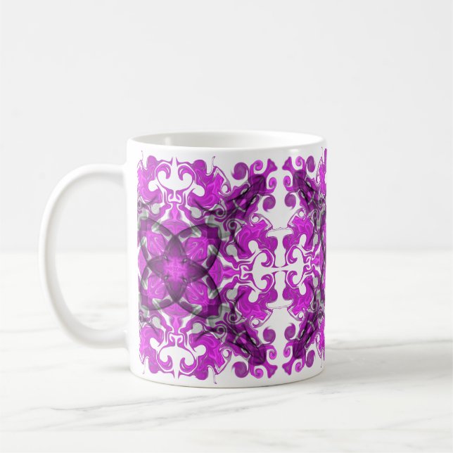 Abstract pink mandala, psychedelic butterfly swirl coffee mug (Left)