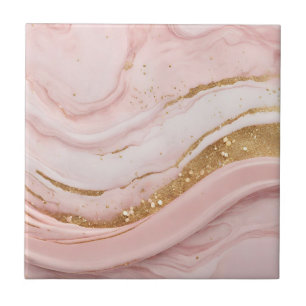 Abstract Pink Marble Pattern with Faux Glitter  Ceramic Tile