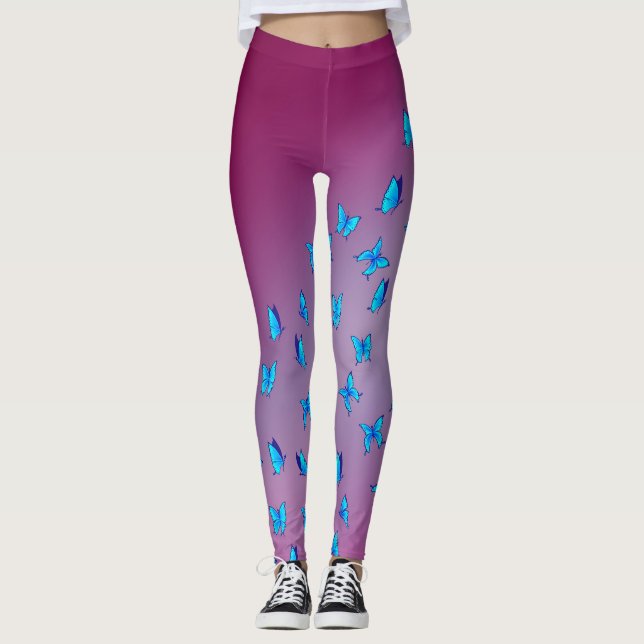 Abstract Pink Moon and Butterflies  Leggings (Front)