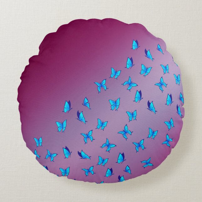 Abstract pink Moonbeams and Butterflies  Round Cushion (Front)