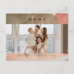 Abstract Pink New Home for Holidays Photo Moving Postcard