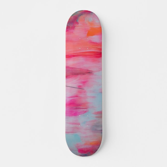 Abstract Pink Orange and White Skateboard (Front)
