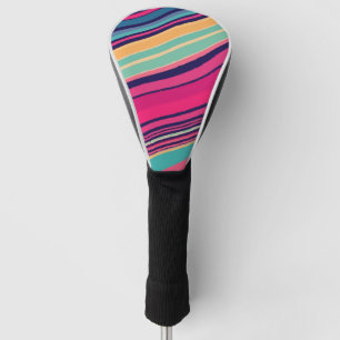 Abstract Pink, Orange, Blue & Teal Stripes Dynamic Golf Head Cover