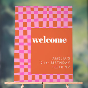 Abstract Pink Orange Custom 21st Birthday Welcome Acrylic Sign