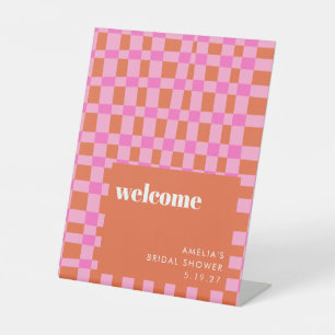 Abstract Pink Orange Custom Bridal Shower Welcome Pedestal Sign