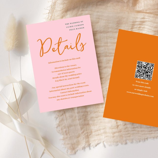Abstract Pink & Orange fun colours Wedding Enclosure Card (Abstract Pink & Orange fun colors Wedding Enclosure Card)