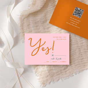 Abstract pink orange fun colours wedding rsvp card