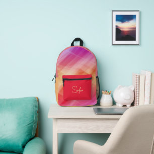 Abstract Pink & Orange Geometric Printed Custom Backpack