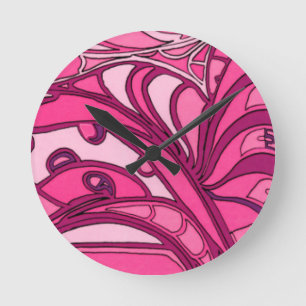 Abstract Pink Panel Painting Round Clock