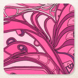 Abstract Pink Panel Painting Square Paper Coaster