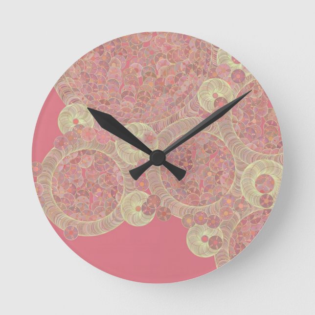 abstract pink pattern floral colour personalise ar round clock (Front)