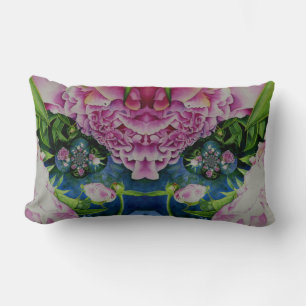 Abstract pink peony floral watercolor painting lumbar cushion