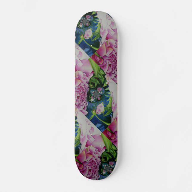Abstract pink peony floral watercolor painting skateboard (Front)