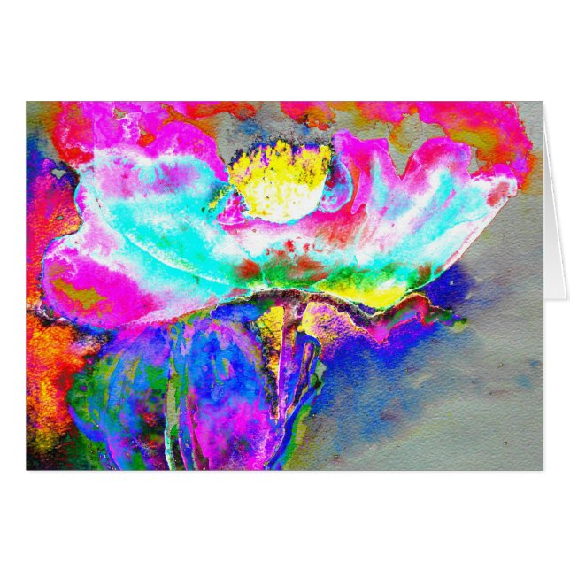 Abstract Pink  Poppy, watercolor floral painting (Front Horizontal)