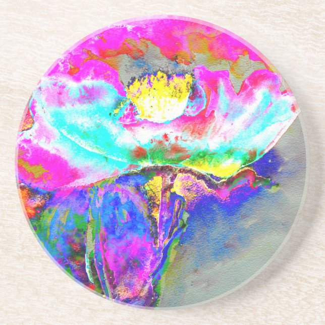 Abstract Pink  Poppy, watercolor floral painting Coaster (Front)