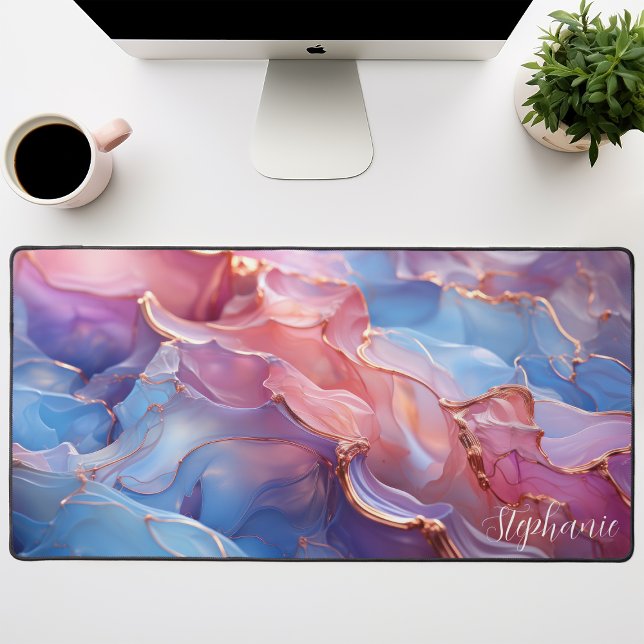 Abstract Pink Purple And Gold Personalised Desk Mat (Creator Uploaded)