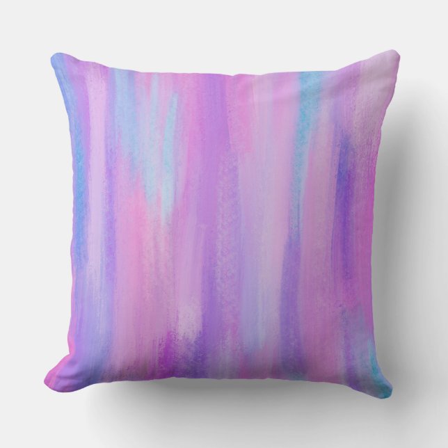Abstract Pink, Purple and Turquoise Paint Strokes Cushion (Front)