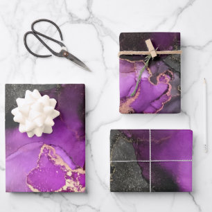 Abstract Pink Purple Black Gold Unique Art Wrapping Paper Sheet