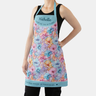 Abstract Pink Purple floral pretty personalised Apron