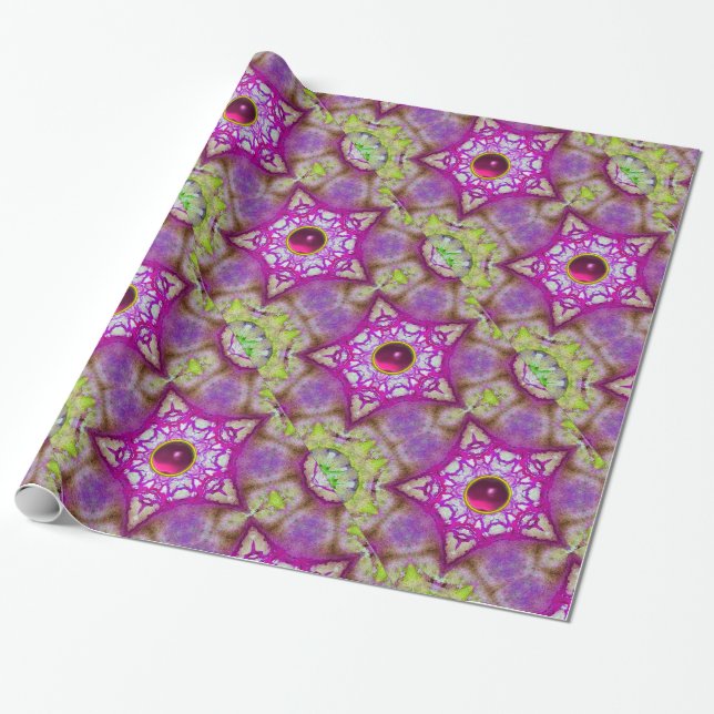 ABSTRACT PINK PURPLE FUCHSIA STARS WITH GEMS WRAPPING PAPER (Unrolled)