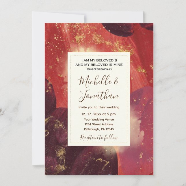 Abstract Pink Purple Gold Christian Bible Wedding  Invitation (Front)