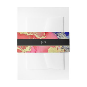 Abstract Pink Purple Gold on Black Wedding Invitation Belly Band