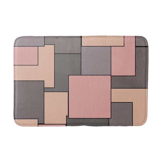 Abstract pink purple grey geometric art bath mat (Front)