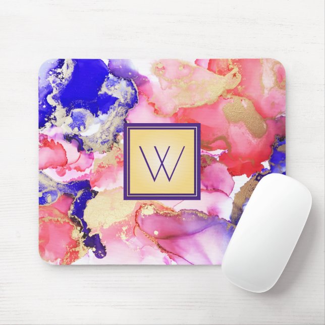 Abstract Pink Purple Monogram Art Mouse Pad (With Mouse)
