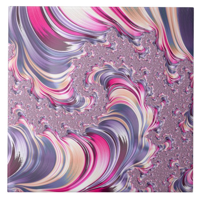 Abstract Pink Purple Spiral Fractal Ceramic Tile (Front)