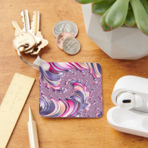 Abstract Pink Purple Spiral Fractal Key Ring