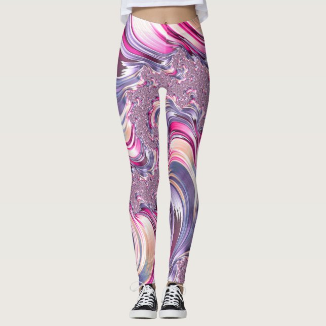 Abstract Pink Purple Spiral Fractal Leggings (Front)