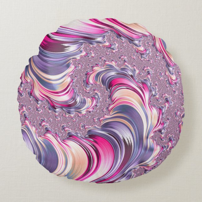 Abstract Pink Purple Spiral Fractal Round Cushion (Front)