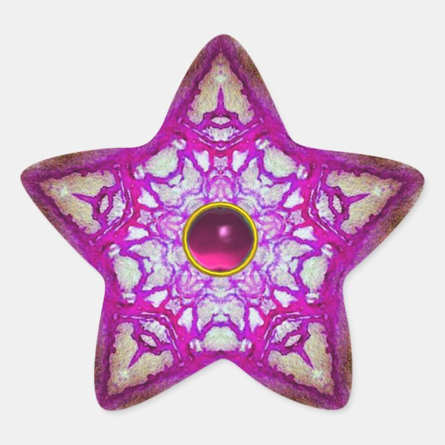 ABSTRACT PINK PURPLE STAR WITH FUCHSIA  GEM STONE STICKER (Front)