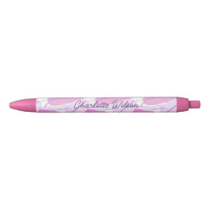 Abstract Pink Purple Tropical Palm Leaf Monogram Black Ink Pen